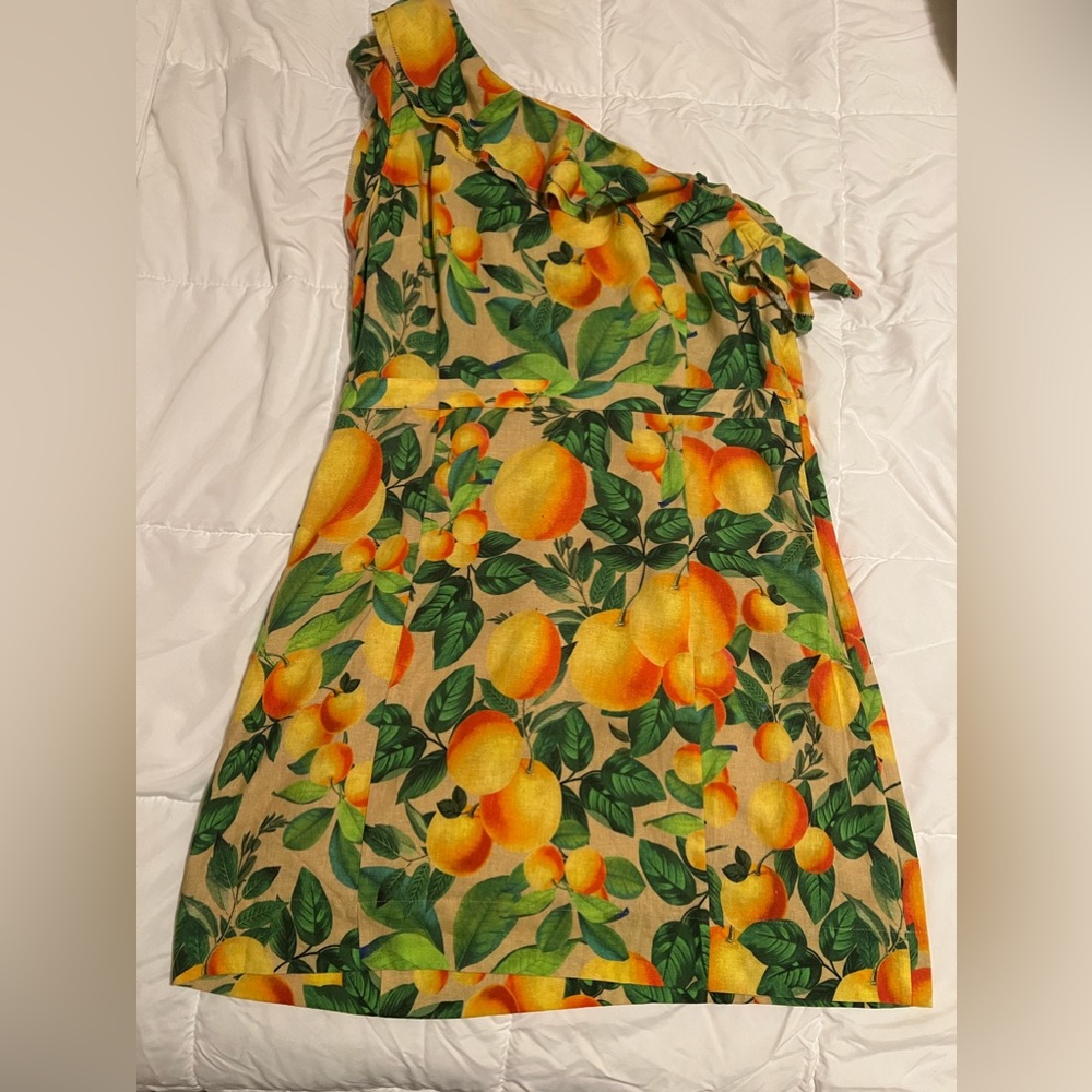 FARM Rio Orange Sands Linen One Shoulder Dress